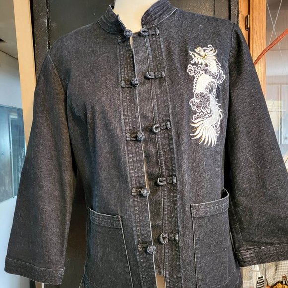 Simon Chang Jean Jacket with Embroidered Dragons~Elegance & Style - Picture 4 of 13